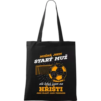 Nákupní taška Fotbalista - možná jsem starý muž - Taška bavlněná - 42 x 38 cm ( Černá )
