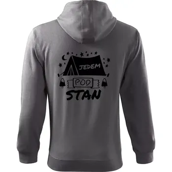 Pánská mikina Jedem pod stan - Mikina s kapucí na zip trendy zipper - 3XL ( Ocelově šedá )