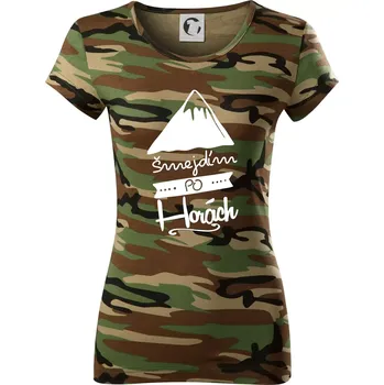 Dámské tričko Šmejdím po horách - Dámské maskáčové triko - XS ( Hnědý maskáč )