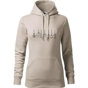 Dámská mikina Rodinná vánoční trička - Vánoční ozdoby na provázku - Mikina dámská Cape s kapucí - XL ( Ledově šedá )