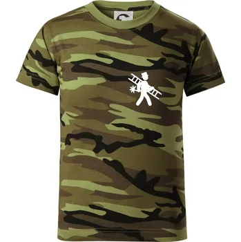 Kominík logo prso - Dětské maskáčové triko - 122 cm/6 let ( Zelený maskáč )