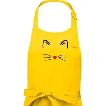 Kuchyňská zástěra Kočka - srdce místo nosu - Pánská zástěra na vaření - Univerzální velikost ( Žlutá )