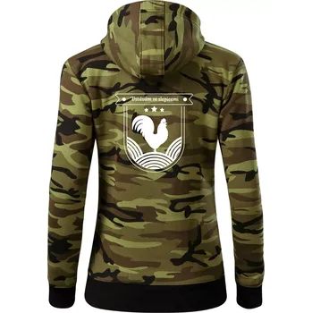 Dámská mikina Vstávám se slepicemi - Dámská mikina trendy zipper s kapucí - XL ( Zelený maskáč )