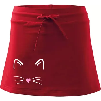 Dámská sukně Kočka - srdce místo nosu - Sportovní sukně - two in one - S ( Červená )