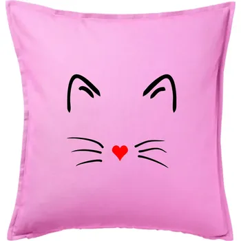 Polštář Kočka - srdce místo nosu - Polštář 50x50 - 50x50 - Pouze potah ( Růžová )