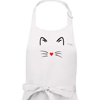 Kuchyňská zástěra Kočka - srdce místo nosu - Dámská zástěra na vaření - Univerzální velikost ( Bílá )