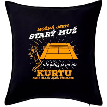Polštář Tenista - možná jsem starý muž - Polštář 50x50 - 50x50 - Pouze potah ( Černá )