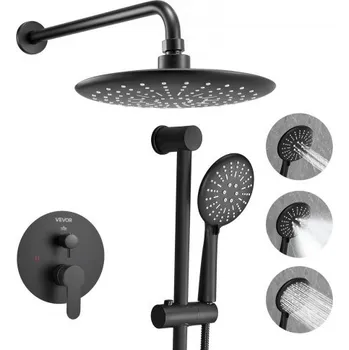 Sprchový set Sprchová baterie VEVOR, sprchový systém Rainfall s kulatou sprchovou hlavicí Rain o průměru 23 cm a ruční sprchou, nástěnné vanové armatury s mosazným ventilem a ozdobnou sadou, matně černá