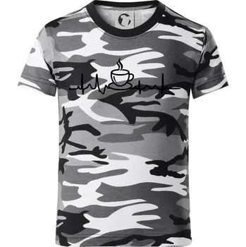 Chlapecké tričko EKG hrnek kávy - Dětské maskáčové triko - 122 cm/6 let ( Šedý maskáč )