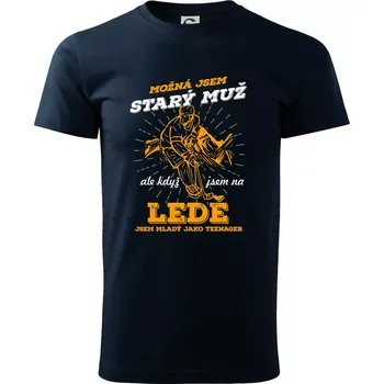 Hokejista- možná jsem starý muž - Triko extra velké (5-8XL) - 6XL ( Námořní modrá (velmi tmavá - téměř černá) )