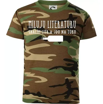 Miluju literaturu - Dětské maskáčové triko - 146 cm/10 let ( Hnědý maskáč )