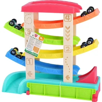 autíčko Teddies Dráha závodní kaskádová pro auta +auta 4ks dřevo/plast 33x32x10cm 18m+