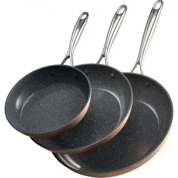 Pánev Pánev VEVOR, hliníkové pánve na smažení vajec, 3dílná (200, 270, 300 mm), odolné keramické pánve s tepelně odolnou rukojetí, kuchařské nádobí, pro troubu, plynovou, elektrickou, indukci, šedá