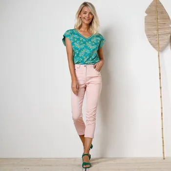 Dámské kalhoty Úzké tvilové 7/8 kalhoty růžová pudrová 52