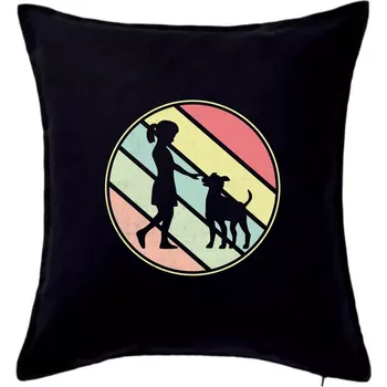 Polštář Retro kruh - dívka cvičí psa - Polštář 50x50 - 50x50 - Pouze potah ( Černá )