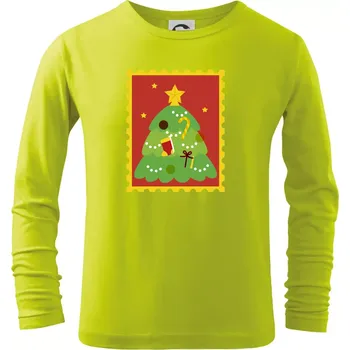 Chlapecké tričko Rodinná vánoční trička - známky - Triko dětské Long Sleeve - 158 cm/12 let ( Limetková )