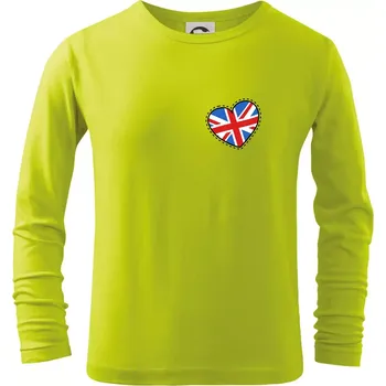 Chlapecké tričko Británie srdce prso - Triko dětské Long Sleeve - 122 cm/6 let ( Limetková )