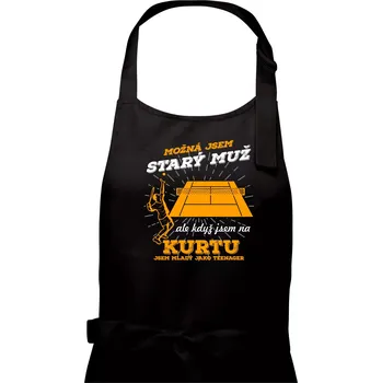 Kuchyňská zástěra Tenista - možná jsem starý muž - Pánská zástěra na vaření - Univerzální velikost ( Černá )