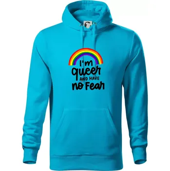 Pánská mikina Im queer and have no fear - Mikina pánská Cape s kapucí - 5XL ( Světlý tyrkys )