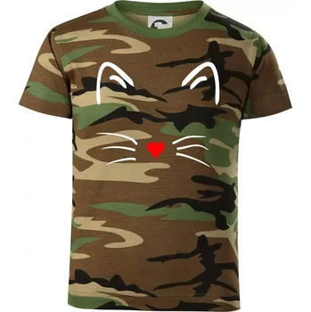 Chlapecké tričko Kočka - srdce místo nosu - Dětské maskáčové triko - 122 cm/6 let ( Hnědý maskáč )