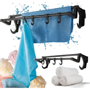 VERK GROUP Černý koupelnový věšák na ručníky 066 + závěsné háčky