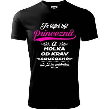 Chlapecké tričko Je těžké být princezna a holka od krav - Dětské triko sportovní (dresovina) - 122 cm/6 let ( Černá )