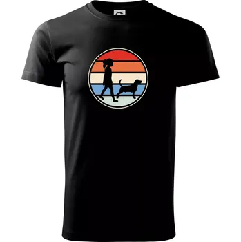 Pánské tričko Retro kruh - dívka a pes na procházce - Triko extra velké (5-8XL) - 6XL ( Černá )