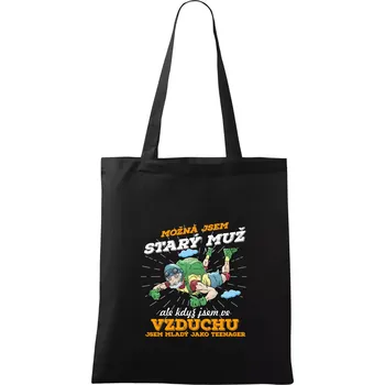 Nákupní taška Paragliding - možná jsem starý muž - Taška bavlněná - 42 x 38 cm ( Černá )