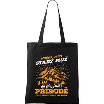 Nákupní taška Turista - možná jsem starý muž - Taška bavlněná - 42 x 38 cm ( Černá )