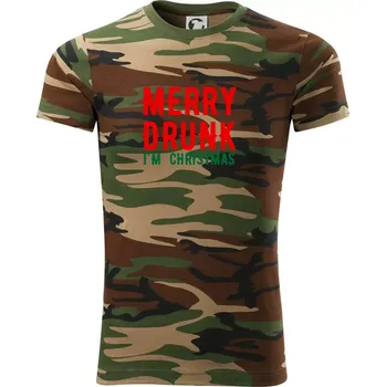 Pánské tričko Merry Drunk I'm Christmas - Army CAMOUFLAGE - S ( Hnědý maskáč )