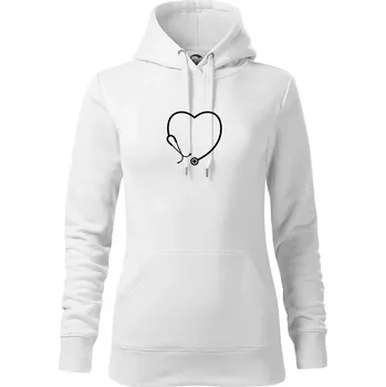 Dámská mikina Stetoskop srdce - Mikina dámská Cape s kapucí - XS ( Bílá )