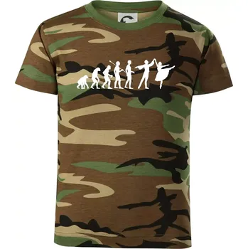 Chlapecké tričko Evoluce tanec - muž a žena se sukní - Dětské maskáčové triko - 134 cm/8 let ( Hnědý maskáč )