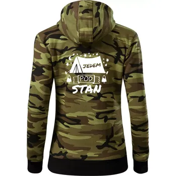 Dámská mikina Jedem pod stan - Dámská mikina trendy zipper s kapucí - M ( Zelený maskáč )