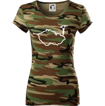 Dámské tričko Cyklistka - Mapa ČR - Dámské maskáčové triko - XS ( Hnědý maskáč )