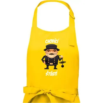 Kuchyňská zástěra Kominík chodící štěstí - Dámská zástěra na vaření - Univerzální velikost ( Žlutá )