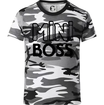 Chlapecké tričko Big boss mini boss - Dětské maskáčové triko - 104-110cm / 3-4 roky ( Šedý maskáč )