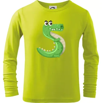 Chlapecké tričko Věk dítětě zvíře 5 - Triko dětské Long Sleeve - 122 cm/6 let ( Limetková )