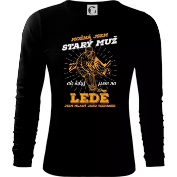 Pánské oblečení Hokejista- možná jsem starý muž - Triko s dlouhým rukávem FIT-T long sleeve - M ( Černá )