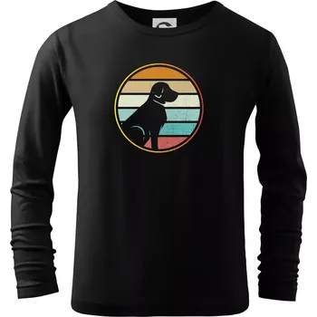Chlapecké tričko Retro kruh - sedící pes - Triko dětské Long Sleeve - 122 cm/6 let ( Černá )