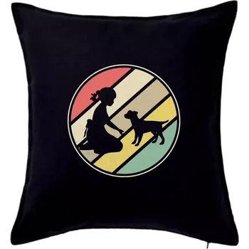 Polštář Retro kruh - dívka a štěně - Polštář 50x50 - 50x50 - Pouze potah ( Černá )