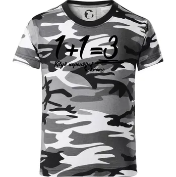 Chlapecké tričko 1+1=3 když nepoužiješ ochranu - Dětské maskáčové triko - 134 cm/8 let ( Šedý maskáč )