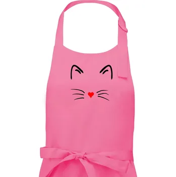 Kuchyňská zástěra Kočka - srdce místo nosu - Dámská zástěra na vaření - Univerzální velikost ( Růžová )