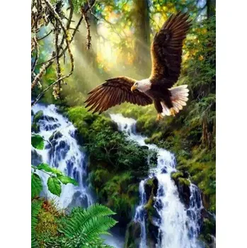 Diamantové malování Diamantové malování/Huacan - Orel a lesní potok