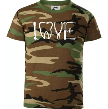 Love zubař - Dětské maskáčové triko - 134 cm/8 let ( Hnědý maskáč )