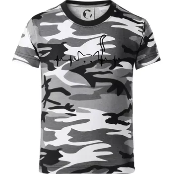 Chlapecké tričko Kočka EKG - Dětské maskáčové triko - 146 cm/10 let ( Šedý maskáč )