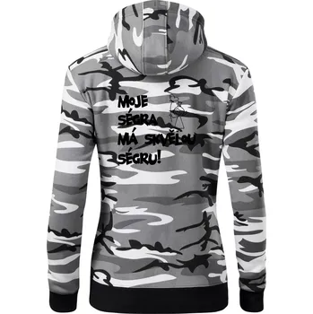 Dámská mikina Moje ségra má skvělou ségru - Dámská mikina trendy zipper s kapucí - 2XL ( Šedý maskáč )