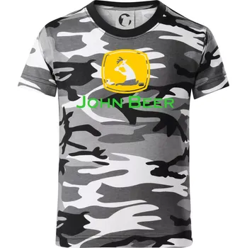 Chlapecké oblečení John Beer jelen s pivem - Dětské maskáčové triko - 122 cm/6 let ( Šedý maskáč )