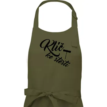 Kuchyňská zástěra Klíč ke štěstí vývrtka jednoduchá - Pánská zástěra na vaření - Univerzální velikost ( Khaki )