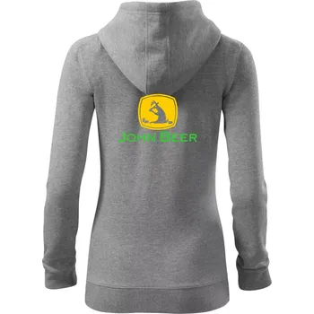Dámská mikina John Beer jelen s pivem - Dámská mikina trendy zipper s kapucí - XS ( Tmavě šedý melír )
