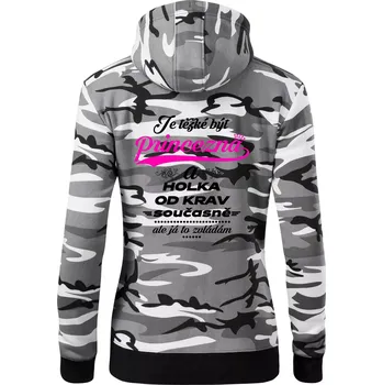 Dámská mikina Je těžké být princezna a holka od krav - Dámská mikina trendy zipper s kapucí - XS ( Šedý maskáč )